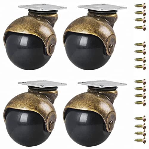 Wieyunn DQ-005 1.5 Inch Ball Caster Wheels, Small Wheels For Furniture, Furniture Casters Set Of 4, Antique Brass Top Plate Castors cover