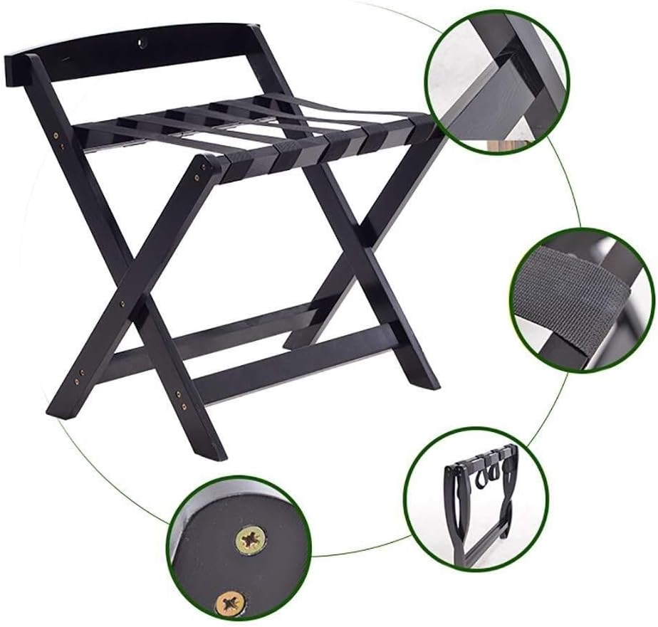 Foldable Luggage Rack with Nylon Straps – Pine Wood Suitcase Holder, Multifunctional Storage Shelf for Hotel, Bedroom, and Travel – 60x50x65cm