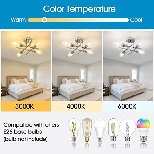 Egm Semi Flush Mount Ceiling Light Fixtures, Industrial 4 Lights Chrome E26 Base Modern Light Fixture Ceiling Mount For Kitchen Bedroom Living Dining Room Hallway Entryway Farmhouse #TOP2