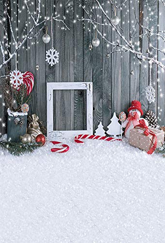 MEHOFOTO Décoration de studio photo de Noël, fond imitation bois avec flocon de neige et cloches de Noël – Image 2