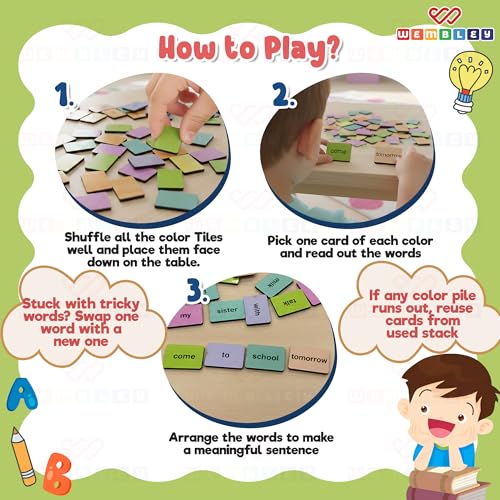 Image of Wembley Sentence Building Game for Kids Age 4-8 Years | Montessori Educational Word Spelling & Vocabulary Learning Toy | English Reading, Grammar & Sight Words Activity with Colorful Word Tiles