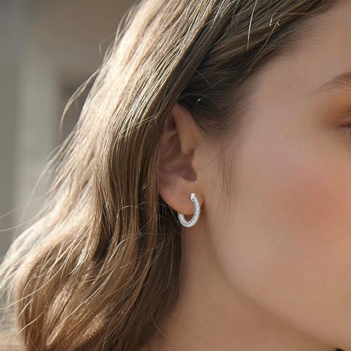 Sterling Silver Cubic Zirconia Hoop Earrings for Women - Lightweight Hypoallergenic Nickel Free Sparkle Halo CZ Huggie Loop Earrings for Sensitive Ears Minimalist Fashion Jewelry Gifts,20MM4