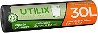 Utilix 510024312 - Saco para lixo, 30 litros, Preto, Rolo com 30 sacos