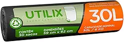 Utilix 510024312 - Saco para lixo, 30 litros, Preto, Rolo com 30 sacos