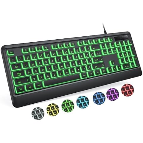 Luzarriba Wired Backlit Keyboard for Mac, Lighted USB Keyboards with 7 Colors Backlight, Full Size Computer Keyboards with Numeric Keypad Compatible with Apple Mac Pro/Mini, MacBook Pro/Air, iMac Cover