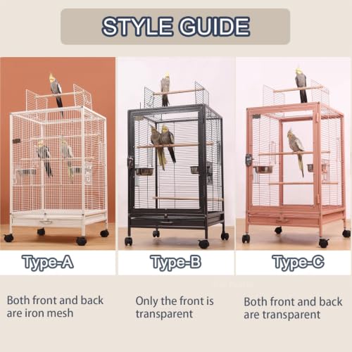 Image of xixi-home Parrot Cage,Metal Bird Cage Ornamental Cage -with Play Top and Wheel,Large Birdcage Flight Cages for Outdoors for Parakeet,Lovebirds,Cockatiels(Type B - Pink)
