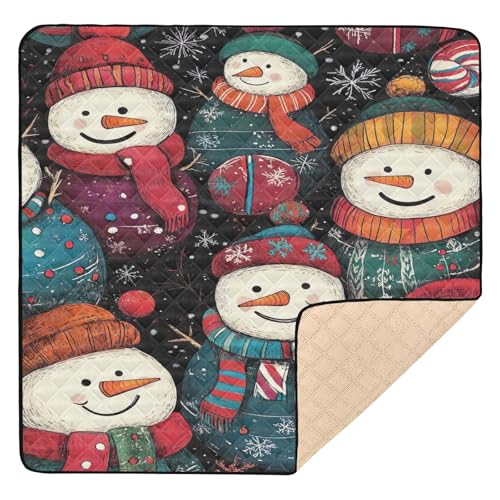 BOESI Doodle Cute Snowman Pattern Baby Play Mat, 50“ X 50” Washable Folding Crawling Mat, Baby Floor Mat, Soft, Thick, Non-Slip