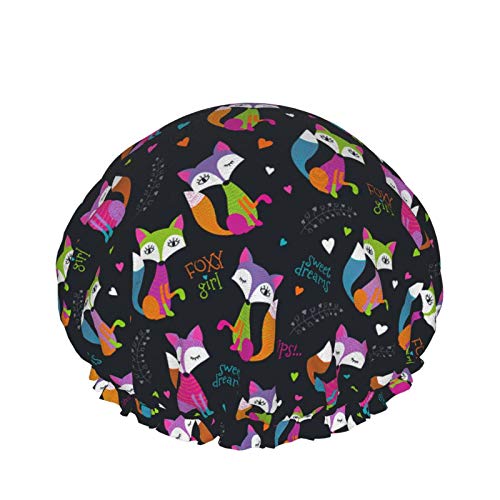 Colorful Fox-01 Shower Cap Women Double Layer Waterproof Bath Cap Eva Lining Design For All Hair Lengths