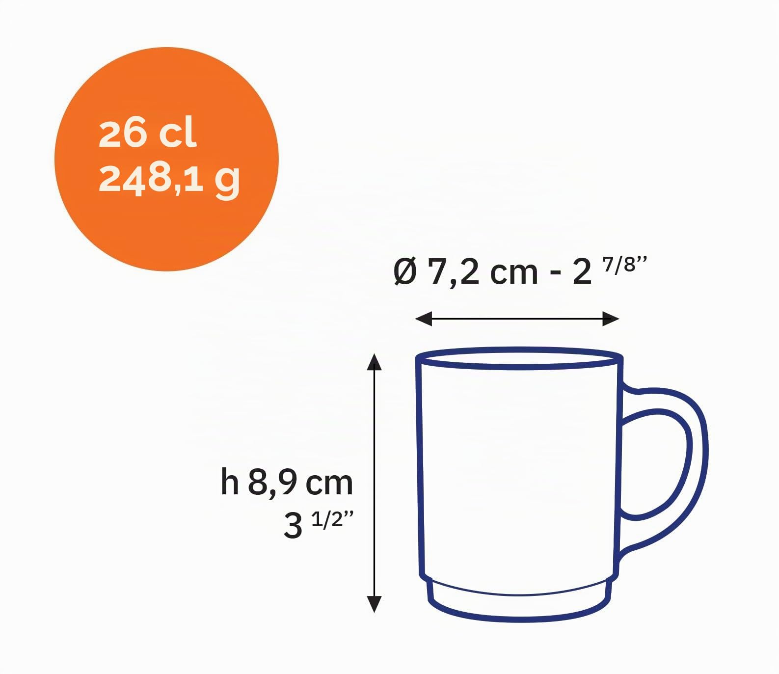 Duralex Set 6 Tazas Vidrio Templado 26cl Apilables, Taza Cocina Resistente para Café Té Desayuno, Uso Diario, Pack Tazas Vidrio Colores Variados Colección Versailles