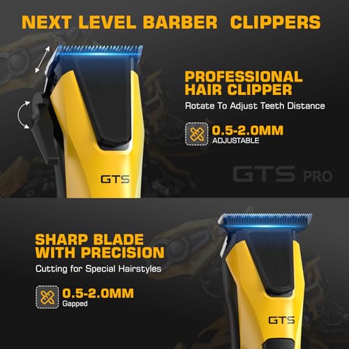 Image of Professional Hair Clippers for Men, Professional Barber Clippers and Trimmer Set, Mens Cordless Hair Clipper for Barbers Haircut Kit Fade Yellow