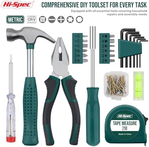 Hi-Spec 25pc Green Small Compact Hand Tool Kit Set for Home & Office DIY. Household Basic Toolkit Starter Repairs in a Portable Tool Box Case - 1