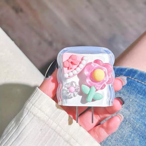 Protector de cable para iPhone diseño 3D de flores kawaii con borde ondulado 3