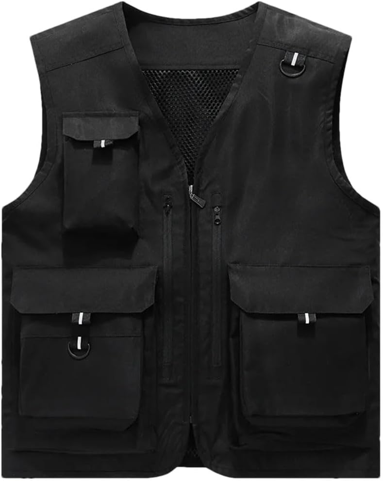 Men's Vest Multi-Pocket Thin Trend Mesh Breathable Detachable Waist Outdoor Mountaineering Fishing Vest