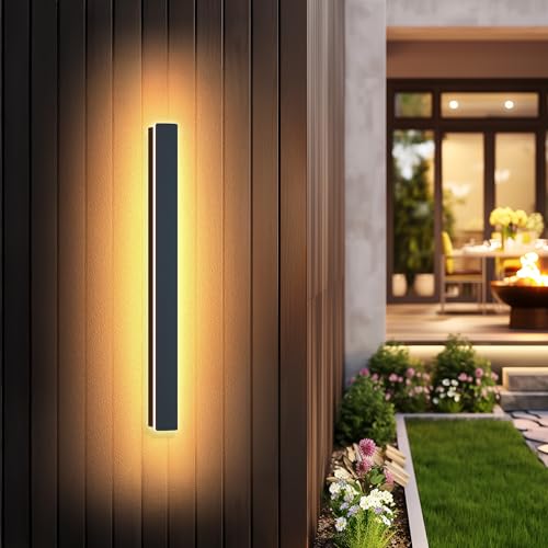 Applique Murale Exterieur/Intérieure Longue Luminaire Exterieur Étanche IP65 Noire 16W LED Lampe Exterieur En Métal Applique Exterieur Pour Terrasse,Villa,Entrée,Jardins,Salon,Lumière Chaude,80cm