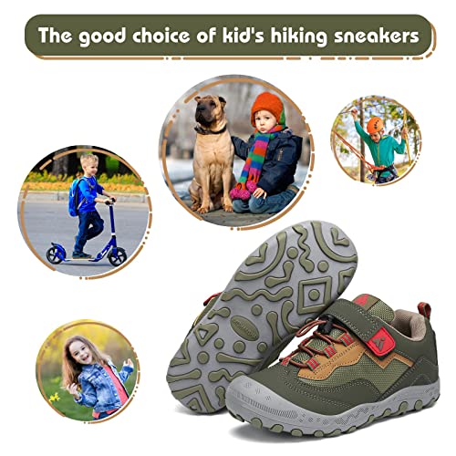 Mishansha Boys Girls Hiking Shoes Sturdy Rubber Outsole Trail Running Sneaker Lightweight Waterproof Tennis Shoes Green #TOP6