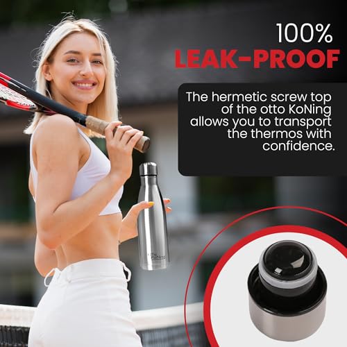 Stainless Steel Water Bottle 500ml -Otto Koning- Double Wall Vacuum Insulated Water Bottle. For Hot & Cold Drinks, Keeps Cold Drinks 24 Hours and Hot Drinks 12 Hours. Leakproof Thermos Bottle BPA Free