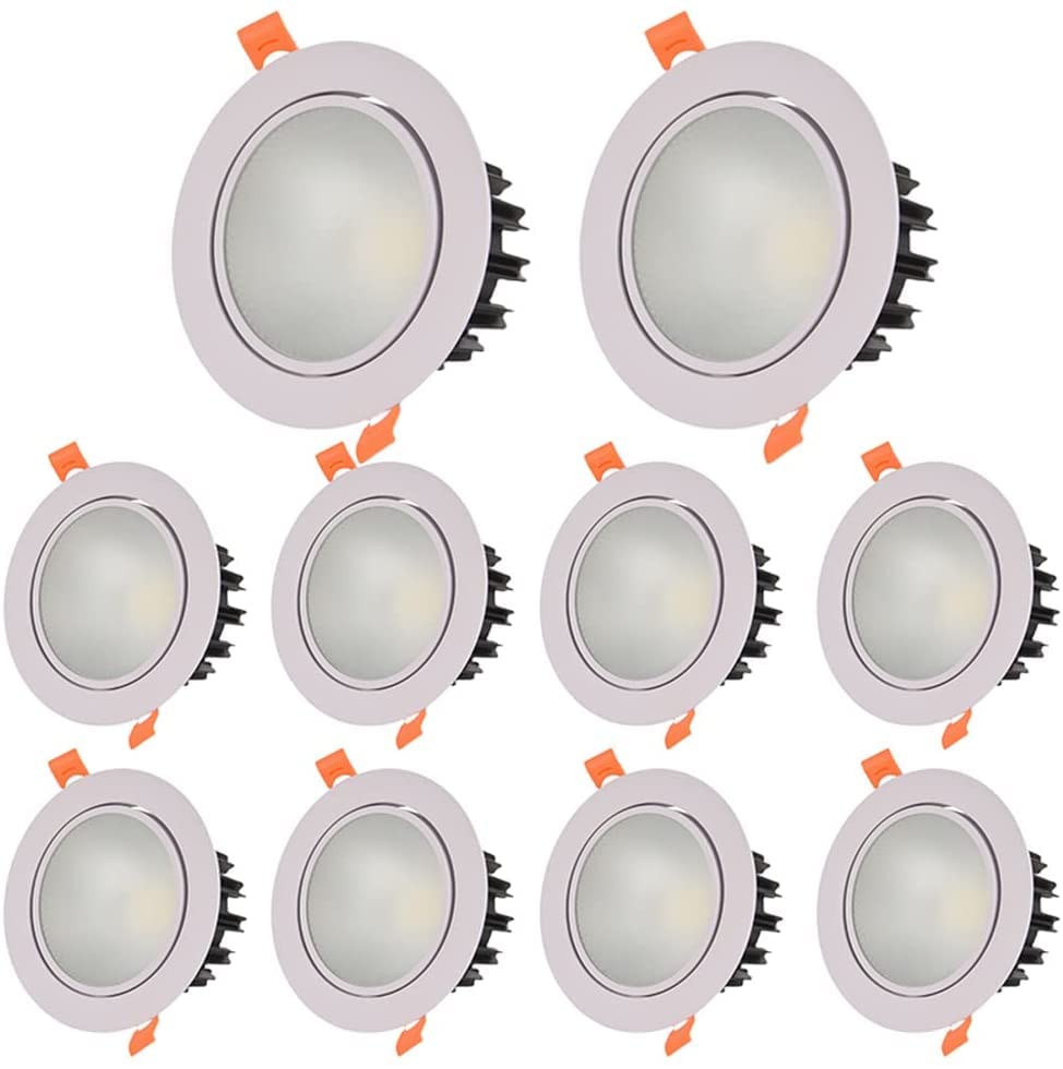 Plafonnier encastré rond spot réglable verre dépoli 15W 6000K blanc froid IRC90