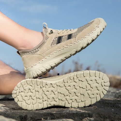 Zenfaze Men's Orthopedic Slip On Hiking Shoes, Arch Support Breathable Mesh Elastic Laces Non Slip Outdoor Sneakers3