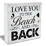 MAVOTEN Rustic Beach Wood Box Sign - Love You to the Beach and Back - Wooden Wall Art Sign - 5 Inches x 5 Inches