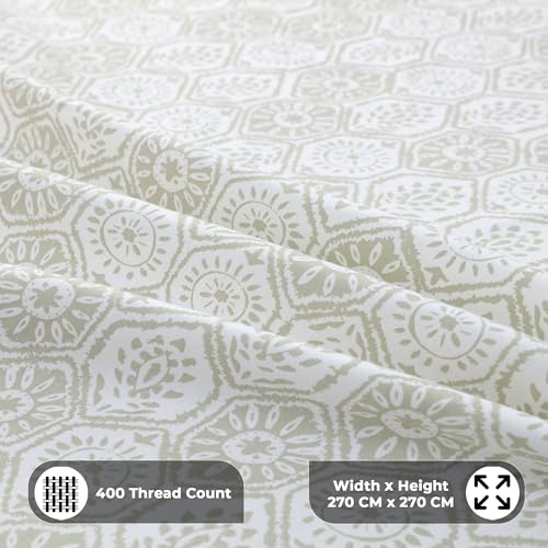Image of Story@Home Luxe 400 TC Sateen Weave 100% Cotton Bedsheet King 108 x 108 Inches Abstract Printed Soft Flat Sheet with 2 Pillow Covers 18 x 27 Inch -White & Ivory-Gift Packaging