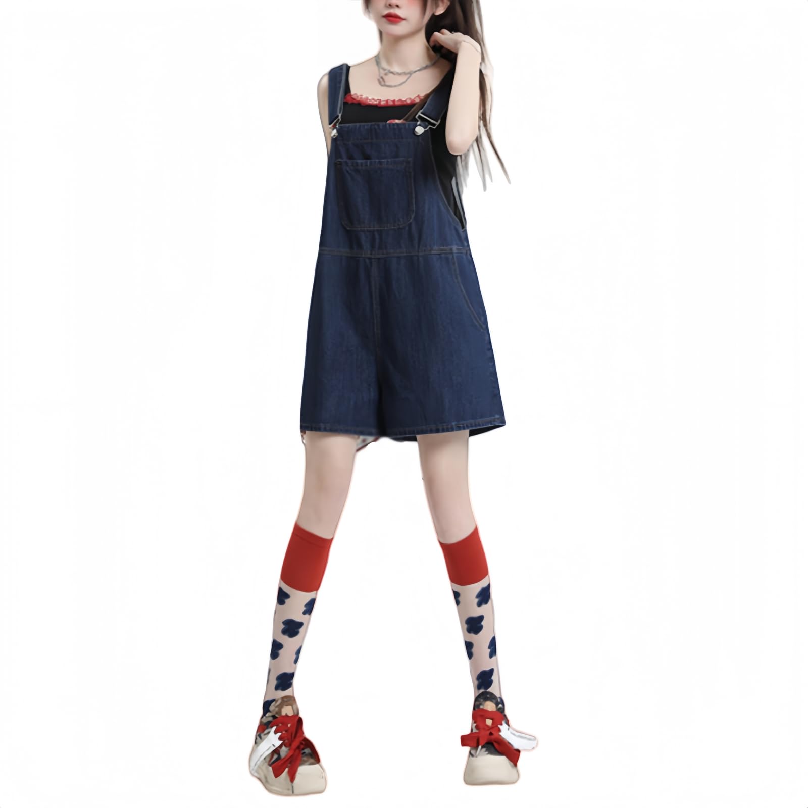 Latzhose Damen Kurz Geschnittene, Gewaschene Jeans Mit Lässig Weitem Bein Und Praktischen Taschen Für Einen Entspannten Alltagslook