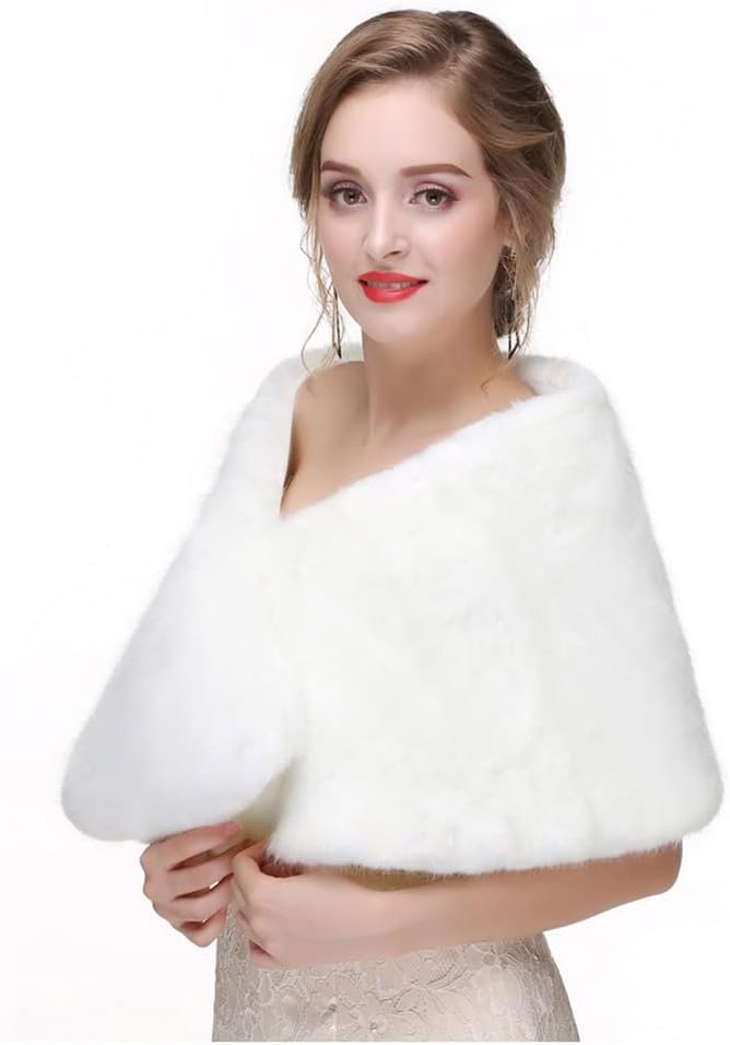 Yalice Women's Wedding Faux Fur Shawl and Wrap Bridal Fur Stole Cape Fur Scarf for Bride and Bridesmaids - Image 6