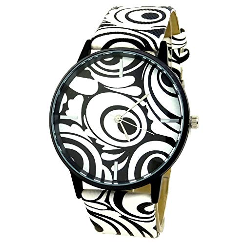 Montre Femme Noir Blanc Rond Spirale Original Art Deco Design Fun IDÉE Cadeau