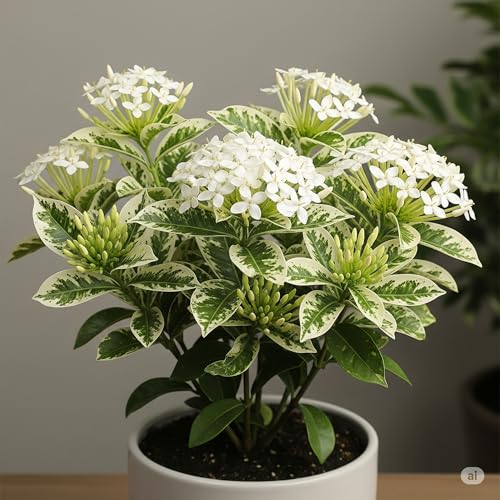2 Dwaft Ixora Plants Live, Flowers Plants, Live Ixora Plant from 4 Inc Tall Well Rooted (White)