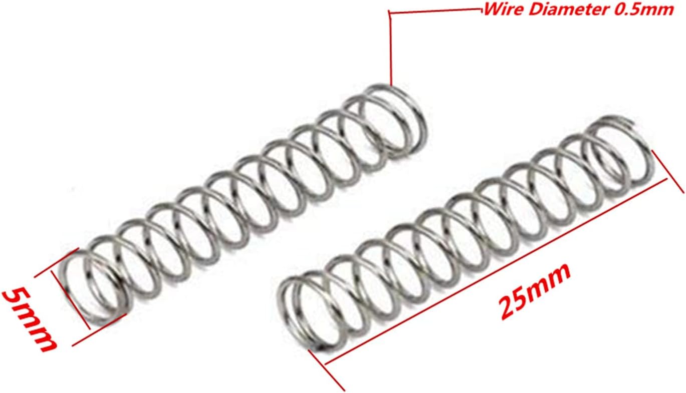 Metal Compression Spring Silver Tone (0.5x5x25mm 100 Pcs)