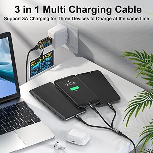RAVIAD Multi Charger Cable, 1.2m Nylon Braided 3 in 1 Multiple Charging Cable with Micro USB Type C Multi Charger Connector for Android Samsung, Nokia, LG, Kindle