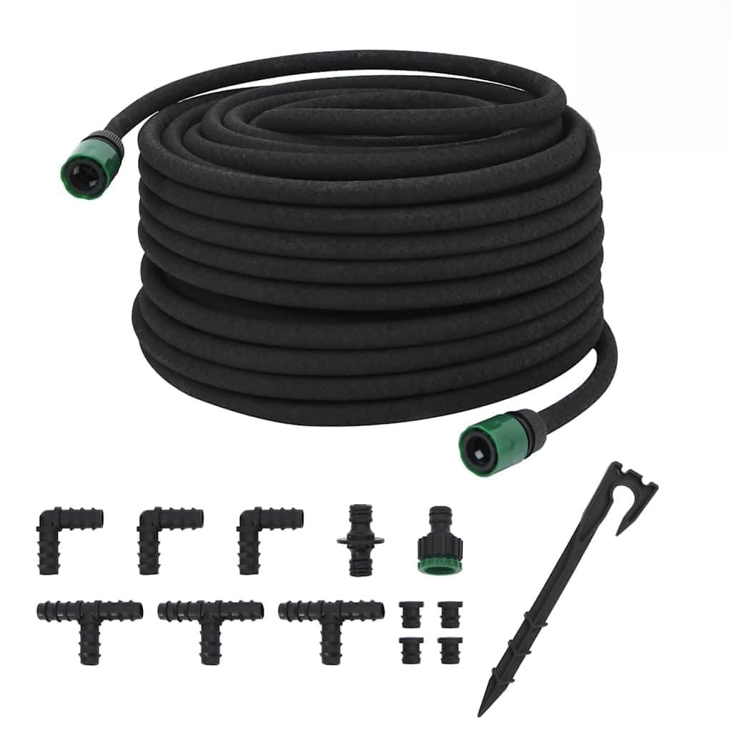 Manguera de goteo negra de goma de 0,6 pulgadas de largo con accesorios para riego de jardín, manguera flexible sin pliegues para regar plantas, césped, bancal y terraza