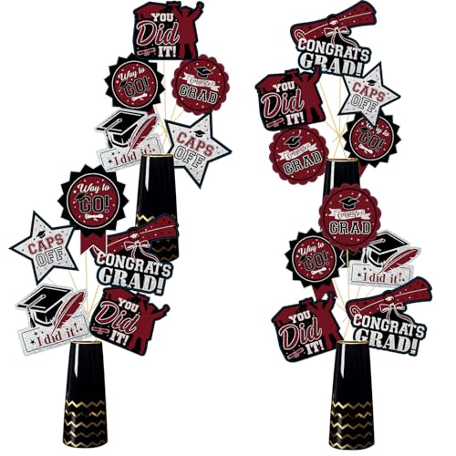 Image of Maroon Graduation Decorations /Burgundy Black Graduation Party Table Decorations 2026 /24Pcs Maroon Black Graduation Sticks Table Toppers for Maroon Graduation Party