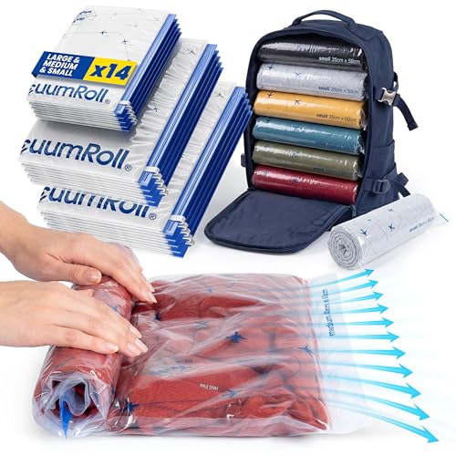 myHodo Vakuumierbeutel zum Rollen (14 Stück) für Kleidung (3 Größen - 70x50 60x40 50x35cm), Kompresâ€¦ – Miniatur
