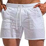 Tofern White Swim Trunk Men Board Shorts Quick Dry Men's Swim Shorts Swimsuit Drawstring Beach Bathing Suit with Liner
