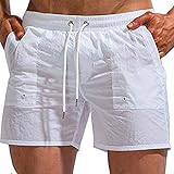 Tofern Men’s Board Shorts Solid Color Adjustable Drawstring Bathing Suit Quick Dry Swim Trunks with Mesh Lining, White S