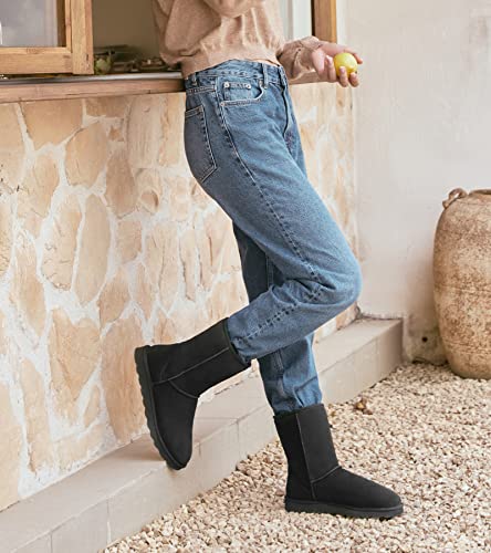 WaySoft Genuine Australia Mid Calf Sheepskin Fur Winter Boots for Women, Water Resistance Shearling Furry Boots Women2