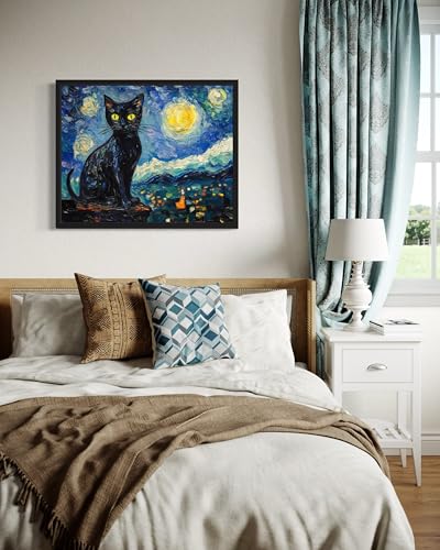 Poster chat noir Van Gogh Nuit étoilée pour habiller un mur vide