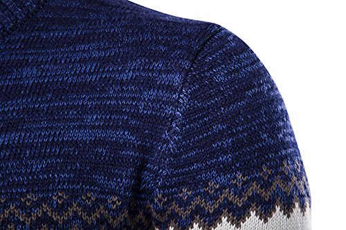 Elonglin Suéter masculino tricotado com estampa asteca e manga comprida gola redonda, Dark Blue, M