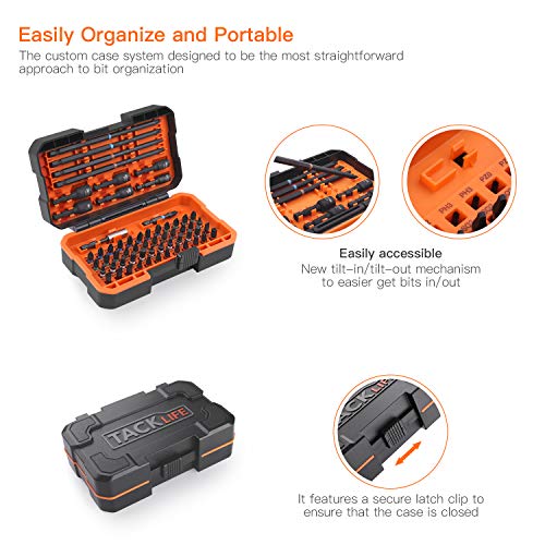 TACKLIFE 60Pcs Screwdriver Bit Set with Nut Drivers, Impact Ready, 52 Screwdriver Bits, 6 Nut Driver Bits, 1 Magnet Bit Holder and 1 Torsion-Bit, S2 Alloy Steel w/Solid Case