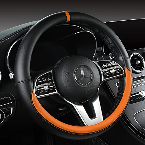 YOUDAXIN Morandi Color Steering Wheel Cover, Nappa Leather, Fashionable Sporty Style, Universal 15 inches, Black and Orange