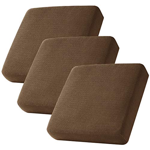 Image of CHUN YI Stretch Couch Cushion Cover, Fitted Loveseat Sofa Chair Seat Slipcover Furniture Protector, Checks Spandex Jacquard Fabric(3,Coffee), 3