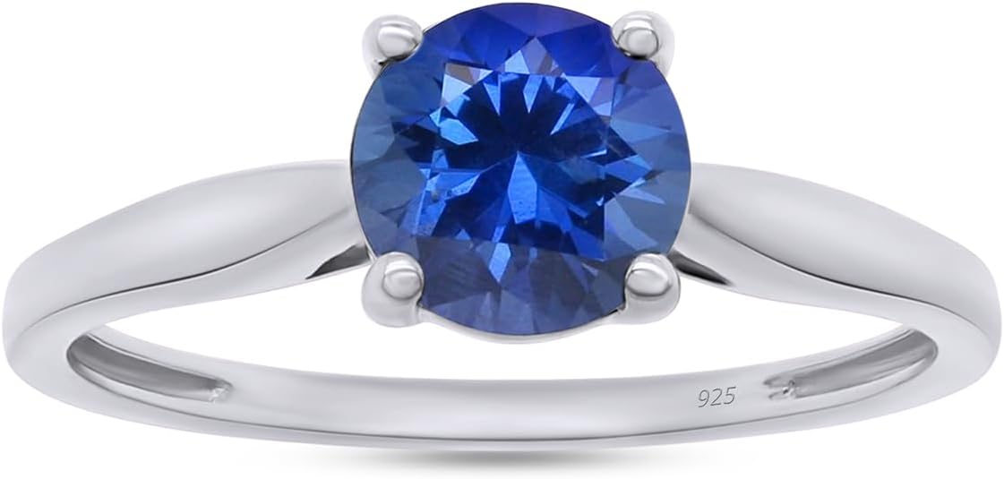 AFFY Round Cut Simulated Blue Sapphire Solitaire Ring in 14k Gold Over Sterling Silver (1 Ct)