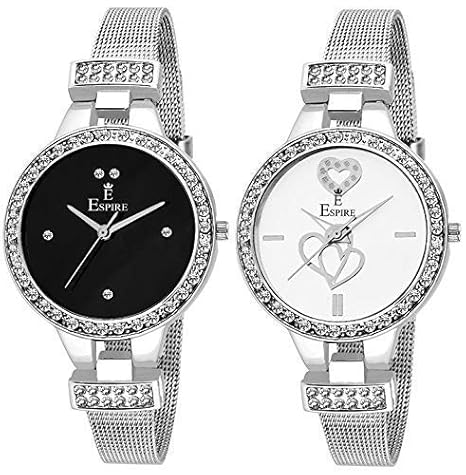 Espire Watches Analogue Black & White Dial Ladies Latest Stylish Wrist Watch for Women Combo Pack of 2(Multi-Coloured){EW_094}