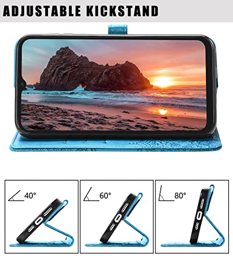 Poonloon For Samsung Galaxy S21 Fe Wallet Case, Galaxy S21 Fe Case Wallet, [Flower Embossed] Rfid Pu Leather Magnetic Flip Phone Case With Card Holder Stand Lanyard For Samsung Galaxy S21 Fe 5G Blue #TOP4