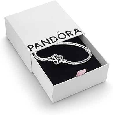 PANDORA Moments Sparkling Infinity Heart Clasp Snake Chain Bracelet - With Gift Box