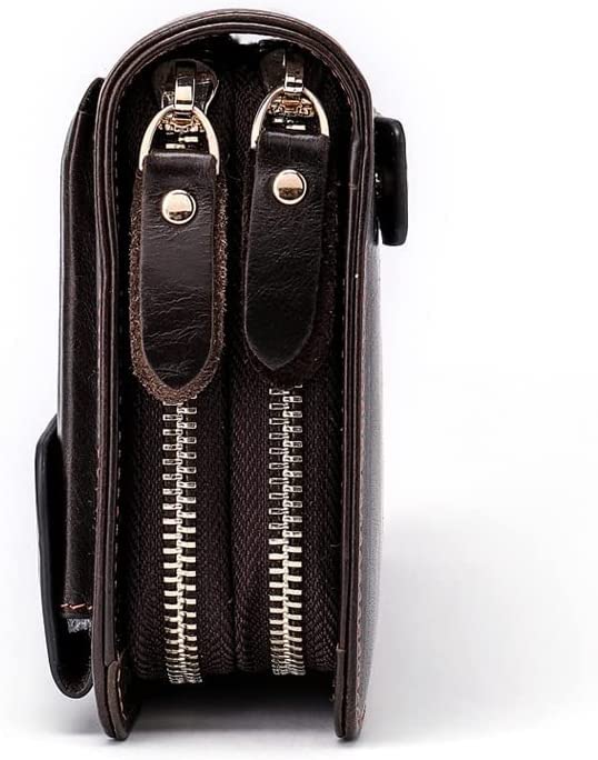 Wallet Genuine Leather Wallet Large Capacity Coin Purses Zipper Men's Card Holder for Storing Credit Card Change Coins Pocket Tear-Resistant,Brown,12x21cm4