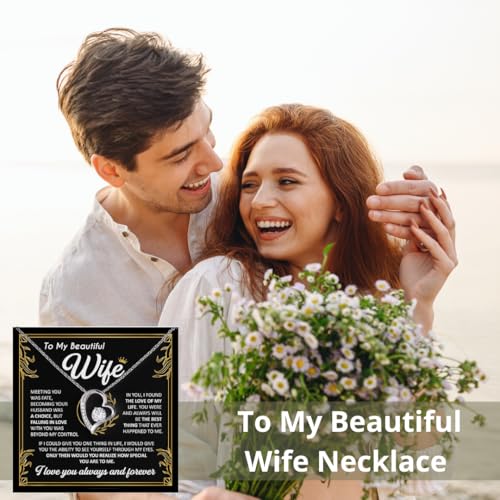 To My Beautiful Wife Necklace from Husband, Soulmate Necklace for Women, Wifey Birthday Gift Ideas from Husband, Mother day Anniversary Jewelry Present, Romantic Jewelry for Best Wifey2