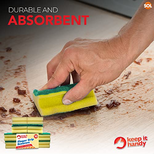 SOL 10pk Finger Grip Scourers, Heavy Duty Kitchen Sponges Washing Up Scourer, Non-Scratch Design - Image 4