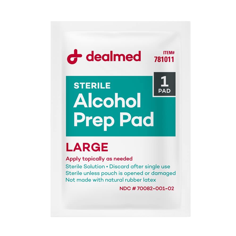 Dealmed Alcohol Prep Pads – 1000 Count Large Latex-Free Gamma Sterilized Antiseptic Wipes, Wound Care Products for First Aid Kits, Home, and Medical Facilities