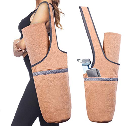 ktynskmx Yoga matYoga mat bag large zip pocket fits most size mat yoga mat tote bag strap fitness supplies,brown